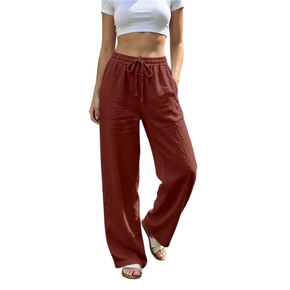 Cmfcve Women's Plus Size Casual Wide Leg Pants High Waist Baggy Drawstring Lounge Palazzo Pants with Pockets