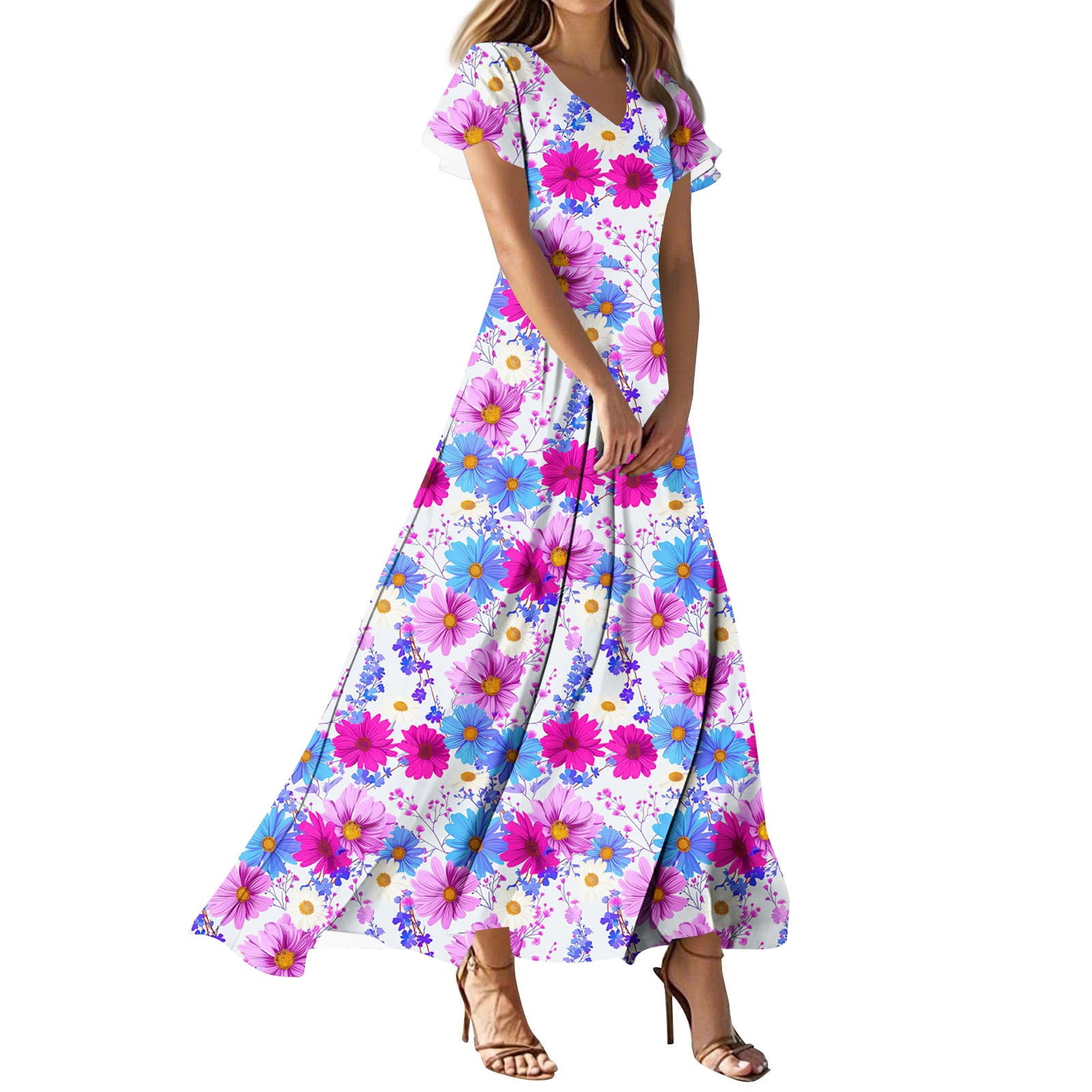 Long Flower Dress Womens Long Floral Wrap Dress Blush Floral Wrap Maxi Dress  Womens Boho