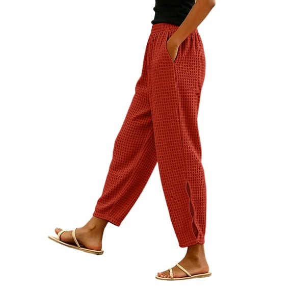 Cmfcve Women's Plus Size Joggers Waffle Knit Elastic Waist Baggy Fit Casual Pants with Pockets
