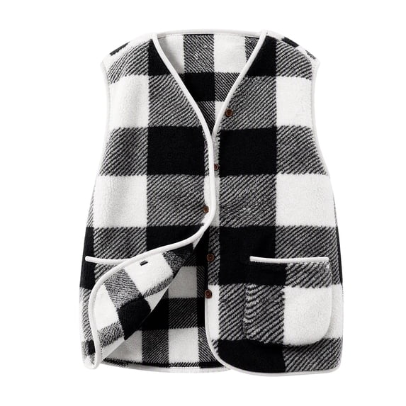 Cmfcve Women's Plus Size Plaid Fleece Vest Button Down Sleeveless Warm Jackets Fall Winter Casual Outerwear