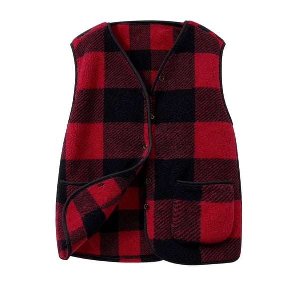 Cmfcve Women's Plus Size Plaid Fleece Vest Button Down Sleeveless Warm Jackets Fall Winter Casual Outerwear