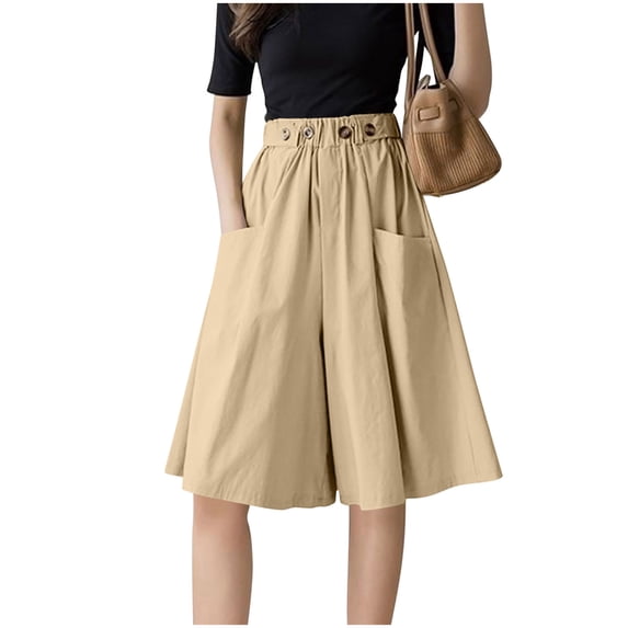 Cmfcve Women's Plus Size Shorts High Waist Elastic Waist Casual Summer Cropped Wide Leg Shorts