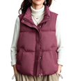 thumbnail image 1 of Cmfcve Women's Plus Size Stand Collar Puffer Vest Snap Zip Front Sleeveless Padded Outer Vest Winter Casual Loose Fit Layering Outerwear Jackets with Pockets, 1 of 8