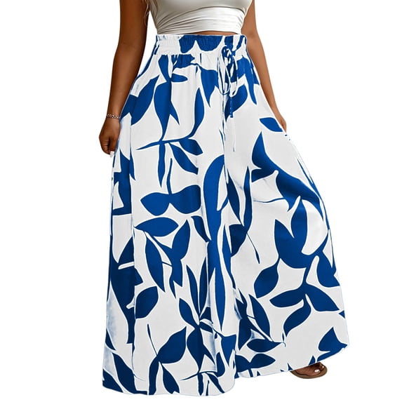 Cmfcve Women's Plus Size Summer Wide Leg Palazzo Pants High Waisted Flowy Casual Lounge Boho Beach Trousers