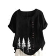 thumbnail image 1 of Cmfcve Women's Plus Size Tee Shirt Short Sleeve Round Neck Cotton Linen Gauze Tops Spruce Printed Henley Button Blouse, 1 of 4