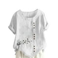 thumbnail image 1 of Cmfcve Women's Print Tops Breathable Henley Blouse with Button Short Sleeve Round Neck Cotton Linen Tee Shirt, 1 of 5