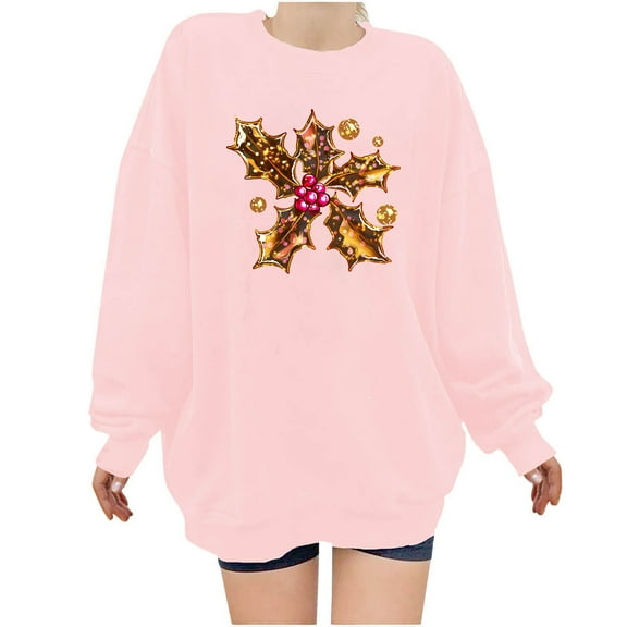 Cmfcve Women's Printed Sweatshirt Cute Long Sleeve Crew Neck Shirt Hoodless Casual Graphic Pullover Blouse