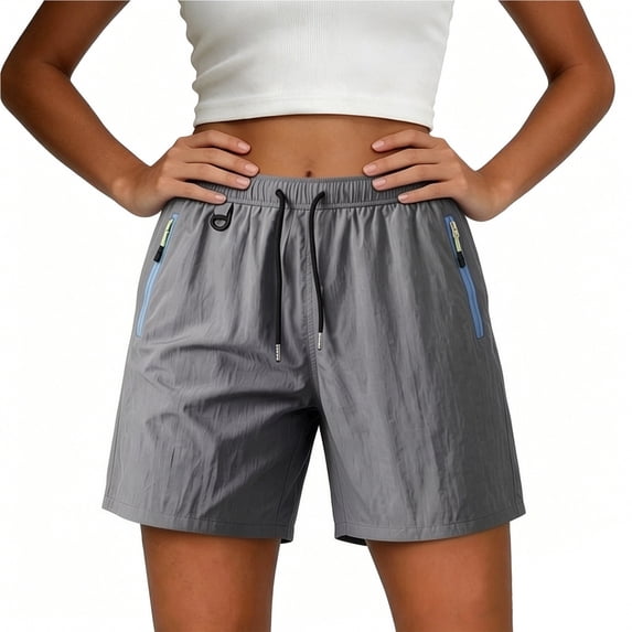 Cmfcve Women's Quick Dry Athletic Shorts Elastic Drawstring Waist Workout Running Shorts with Zipper Pockets