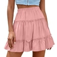 thumbnail image 1 of Cmfcve Women’s Ruffle Tiered Mini Skirt Elastic High Waist Solid Cotton Linen Skirt Casual Flowy Layered Skirt, 1 of 4