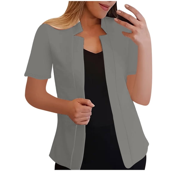 Cmfcve Women's Short Sleeve Cardigans Lightweight Open Front Blazer Casual Solid Lapel Collar Slim Suit Shawls