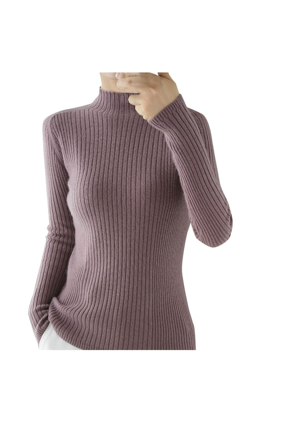 Women's Slimming Base Layer Sweaters High Neck Knit Commuter Pullover Solid Color Soft Long Sleeve Underlayer Knitwear
