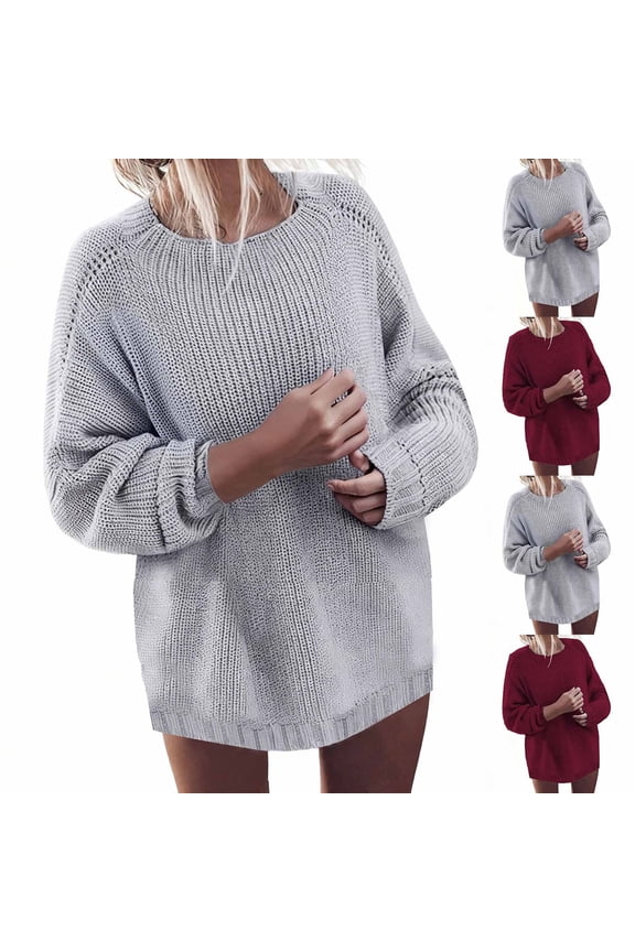 Women's Slouchy Sweaters Batwing Sleeve Thickened Chunky Knit Pullover Crew Neck Base Layer Sweater
