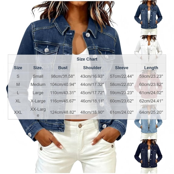 Cmfcve Women's Stretch Denim Jackets Long Sleeve Basic Button Down Crop Jean Shacket with Pockets