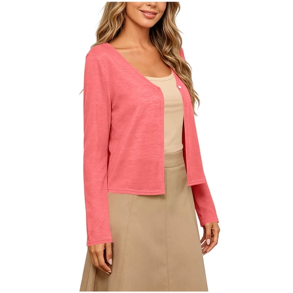 Cmfcve Women's Summer Lightweight Cardigans Open Front Elegant Casual Shrugs Long Sleeve Button Beach Cover Up Tops