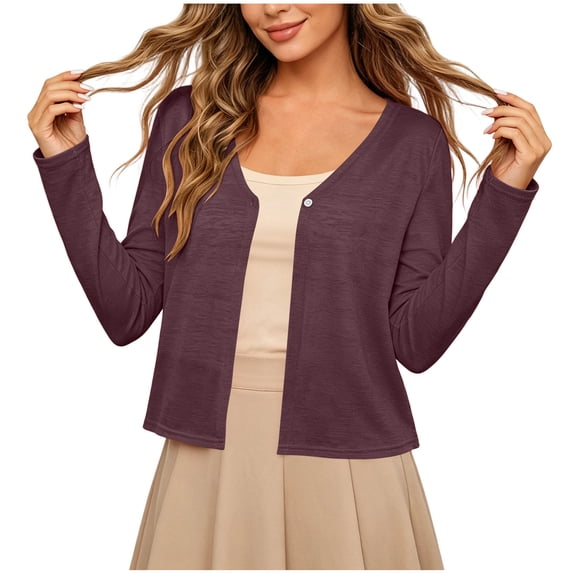 Cmfcve Women's Summer Lightweight Cardigans Open Front Elegant Casual Shrugs Long Sleeve Button Beach Cover Up Tops