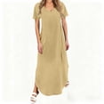 thumbnail image 1 of Cmfcve Women's Summer Maxi Dress Casual Loose V Neck Sundress Short Sleeve Side Split Long Dresses With Functional Pockets, 1 of 5