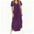 thumbnail image 1 of Cmfcve Women's Summer Maxi Dress Casual Loose V Neck Sundress Short Sleeve Side Split Long Dresses With Functional Pockets, 1 of 5