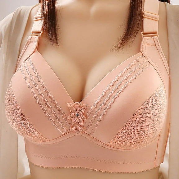 Cmfcve Women's Wireless Bras Plus Size Pink Comfort Lingerie Bras Large Breasts Thin Gathering Underwear 4XL