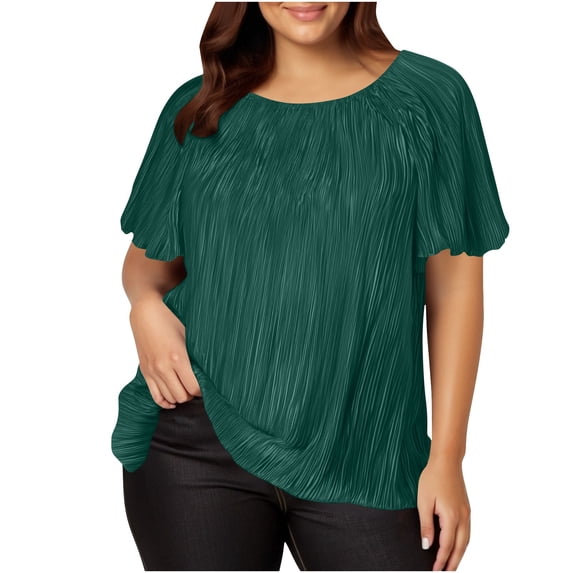 Cmfcve Women's Summer Plus Size Shirt Round Neck Short Sleeve Gauze Tops Breathable Loose Pullover Tee Shirt