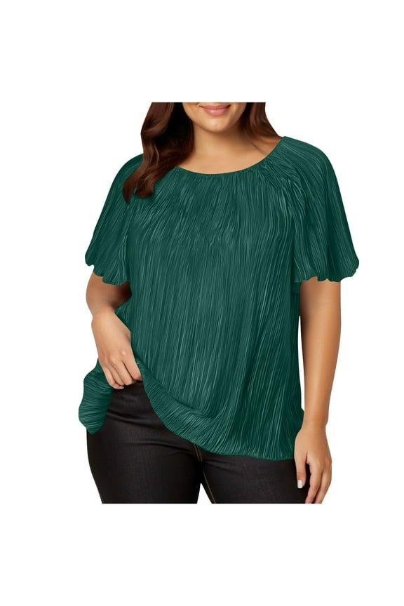 Women's Summer Plus Size Shirt Round Neck Short Sleeve Gauze Tops Breathable Loose Pullover Tee Shirt