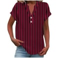 thumbnail image 1 of Cmfcve Women's Summer Plus Size Tee Shirt V-Neck Short Sleeve Business Work Tops Classic Button Stripe Gauze Blouses, 1 of 5