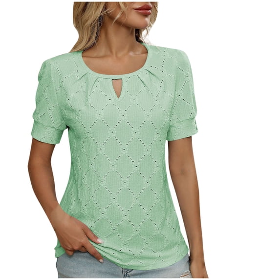 Cmfcve Women's Summer Shirt Short Sleeve Round Neck Daily Commuter Tops Stretchy Casual Gauze Shirts