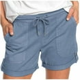 thumbnail image 1 of Cmfcve Women's Summer Shorts Drawstring Elastic Waist Casual Pull On Shorts Rolled Cuffed Denim Washed Jorts with Pockets, 1 of 5