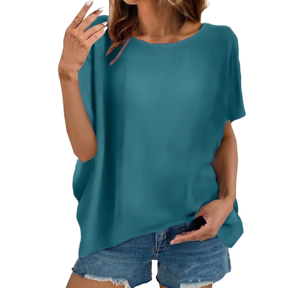 Cmfcve Women's Summer T-Shirt Minimalist Versatile Short Sleeve Tee Blouses Round Neck Stretchy Beach Tops