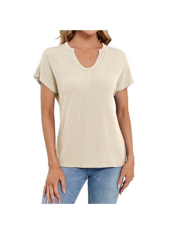 Women's Summer T-Shirt Minimalist Versatile Short Sleeve Tee Blouses V-Neck Stretchy Casual Tunic Tops