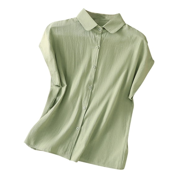 Cmfcve Women's Summer T-Shirt Round Neck Buttoned Tee Blouses Small Fly Sleeve Cute Tunic Tops