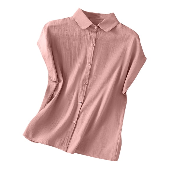 Cmfcve Women's Summer T-Shirt Round Neck Buttoned Tee Blouses Small Fly Sleeve Cute Tunic Tops