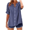 thumbnail image 1 of Cmfcve Women's Summer Tee Shirt Classic Button Stripe Gauze Blouses V-Neck Short Sleeve Business Work Tops, 1 of 5