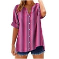 thumbnail image 1 of Cmfcve Women's Summer Tee Shirt Classic Button Stripe Gauze Blouses V-Neck Short Sleeve Business Work Tops, 1 of 5