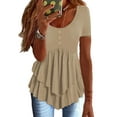 thumbnail image 1 of Cmfcve Women's Summer Tee Shirt Short Sleeve Round Neck Gauze Blouses Stretchy Button Henley Shirts, 1 of 6