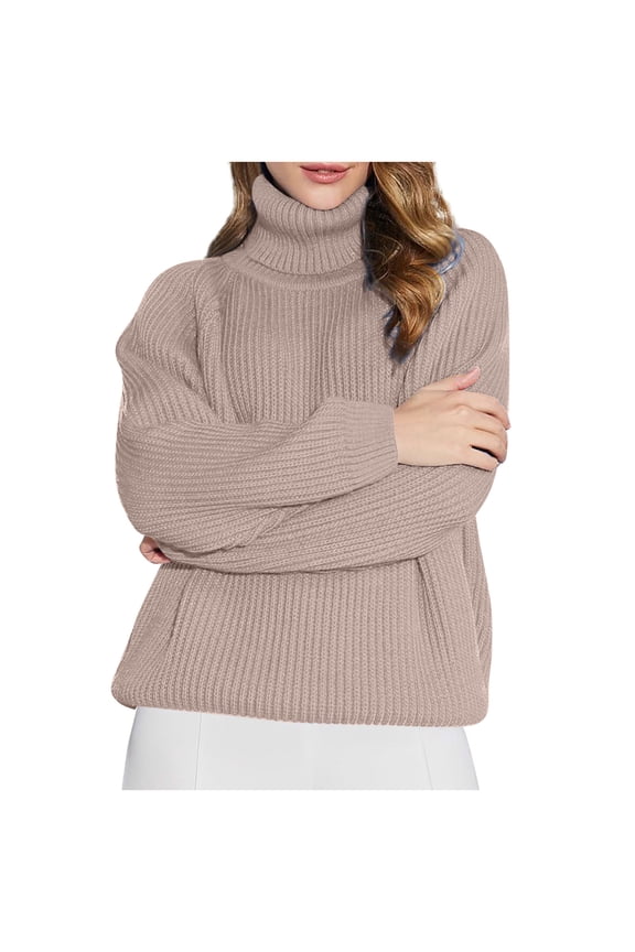 Women's Thickened Sweater High Neck Slouchy Pullover Outerwear Soft Chunky Knit Long Sleeve Base Layer