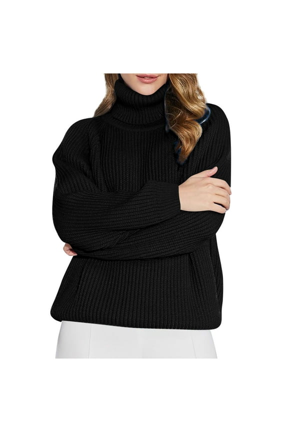 Women's Thickened Sweater High Neck Slouchy Pullover Outerwear Soft Chunky Knit Long Sleeve Base Layer