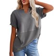thumbnail image 1 of Cmfcve Women's Tops Waffle Knit V Neck Short Sleeve T Shirt Casual Loose Fit Blouses, 1 of 9