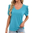 thumbnail image 1 of Cmfcve Women's Tunic Tops V Neck Puff Short Sleeve T Shirt Casual Dressy Blouses Solid Color Loose Fit Summer Blouse, 1 of 5