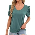 thumbnail image 1 of Cmfcve Women's Tunic Tops V Neck Puff Short Sleeve T Shirt Casual Dressy Blouses Solid Color Loose Fit Summer Blouse, 1 of 7