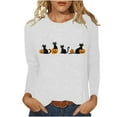 thumbnail image 1 of Cmfcve Women's Vintage Sweatshirt Halloween Stretch Long Sleeve Blouse Black Cat Pumpkin Pullover Shirt with Pocket, 1 of 7