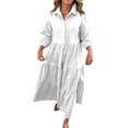 thumbnail image 1 of Cmfcve Women's Wear to Work Dresses Long Sleeve Turndown Collar Shirt Dress Solid Color A-Line Oversized Puffed Dress, 1 of 6