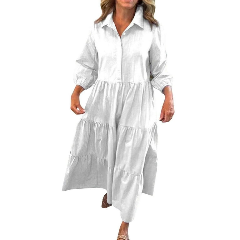 Cmfcve Women's Wear to Work Dresses Long Sleeve Turndown Collar