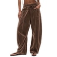 thumbnail image 1 of Cmfcve Women's Wide Leg Barrel Sweatpants Casual Daily Elastic Waist Velvet Long Pants with Pockets, 1 of 6