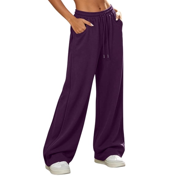 Cmfcve Women's Wide Leg Sweatpants Straight Leg Lowrise Sweat Pants Drawstring Elastic Casual Loose Fit Pants with Pockets