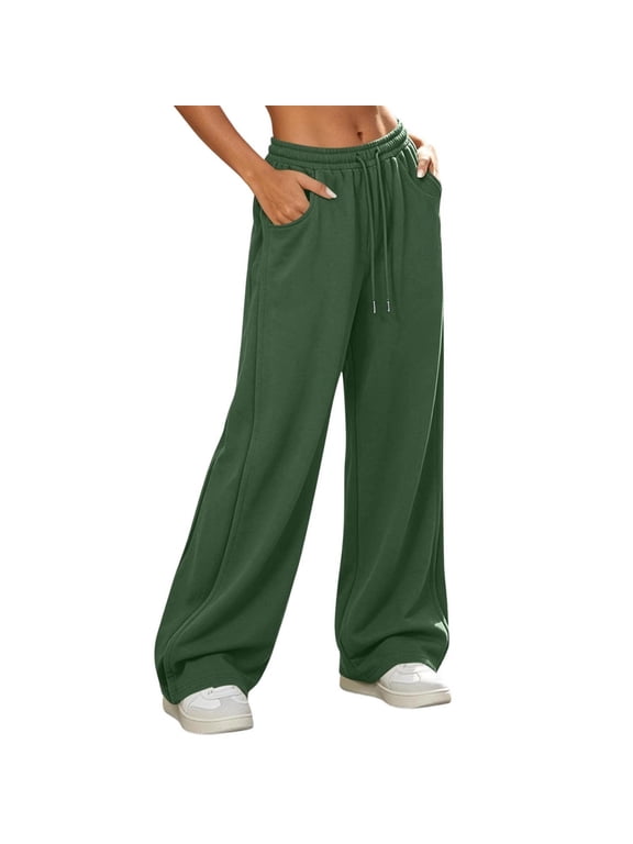 Women's Wide Leg Sweatpants Straight Leg Lowrise Sweat Pants Drawstring Elastic Casual Loose Fit Pants with Pockets