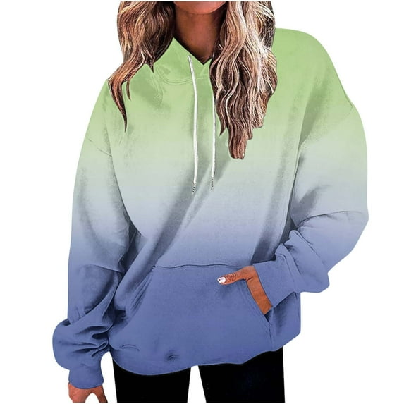 Cmfcve Women's Women's Novelty Sweatshirts Plus Size Gradient Color Crew neck Athletic Hoodies Long Sleeve Pullover Track Jackets Tops with Pocket