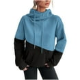 thumbnail image 1 of Cmfcve Women's Workout Sweatshirt Color Blocked High Neck Drawstring Athletic Hoodies Long Sleeved Patchwork Track Jackets with Pocket, 1 of 7