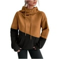 thumbnail image 1 of Cmfcve Women's Workout Sweatshirt Color Blocked High Neck Drawstring Athletic Hoodies Long Sleeved Patchwork Track Jackets with Pocket, 1 of 6