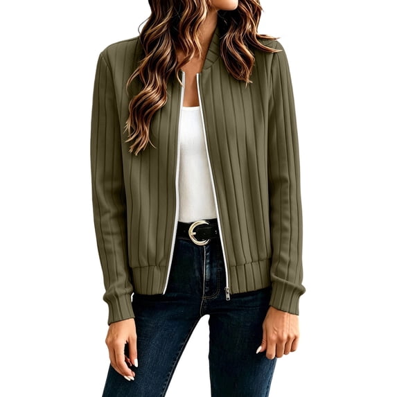 Cmfcve Women's Zip Up Cardigan Sweater Fall Winter Sweaters Jacket Long Sleeve Ribbed Knit Cropped Jackets with Pockets