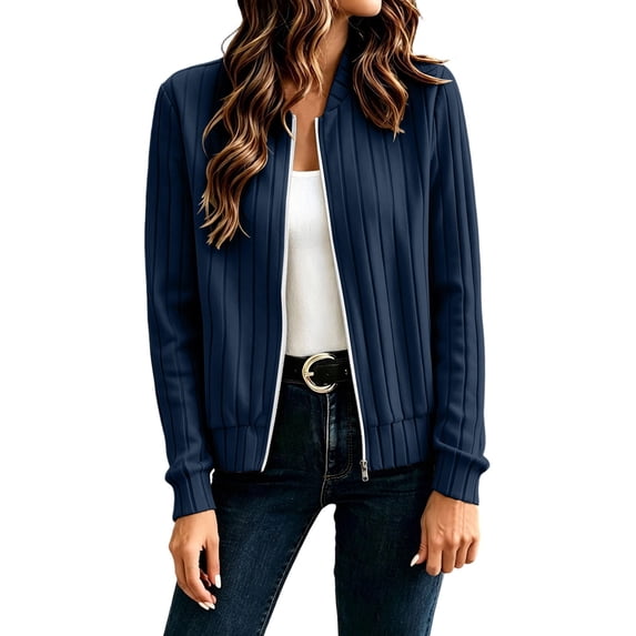 Cmfcve Women's Zip Up Cardigan Sweater Fall Winter Sweaters Jacket Long Sleeve Ribbed Knit Cropped Jackets with Pockets